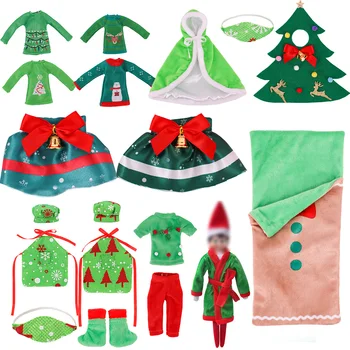Kawaii Noel Elfs Bebek Giysileri, Elfs Oyuncak Yeşil Serisi, Etek, Üst, Ceket, Uyku Tulumu, Aksesuarlar, Mutfak Şapka Maskesi, Doğum Günü Hediyeleri