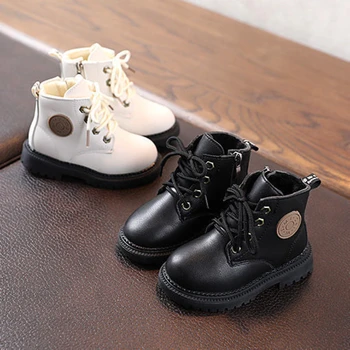 Küçük Kız Çizmeler Beyaz Moda deri ayakkabı Siyah PU Sneakers Çocuklar Modern Çizmeler Kış Peluş Rahat Bootie Kaymaz Erkek Ayakkabı