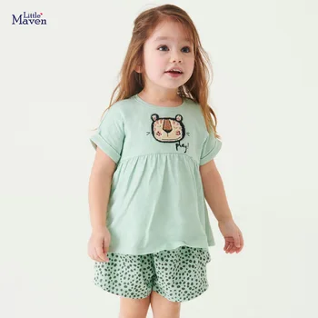 Küçük Maven Çocuk Yaz Bebek Kız Giysileri Pamuk Giyim Seti Toddler Kaplan Üstleri + Nokta Şort Çocuklar için 2 3 4 5 6 7 Yıl