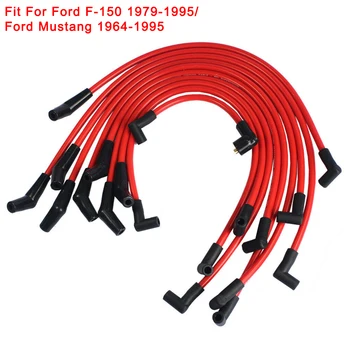 Kırmızı 10.5 mm Yarış Buji Telleri Seti Ford 5.0 L 5.8 L, SB SBF 302 Ford F-150 1979-1995 Ford Mustang 1964-1995 için