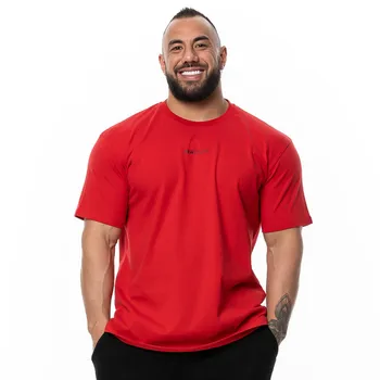 Kırmızı Gevşek günlük t-shirt Erkekler Pamuk Kısa Kollu Gömlek Erkek Spor Salonu Spor Tees Tops Yaz Spor Eğitimi Crossfit Marka Giyim