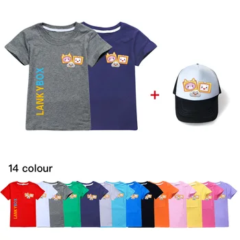 Lankybox Yaz Eşleşen Erkek kısa kollu tişört Şapka Pamuk Çocuk Giysileri Erkek 2-16Y Kızlar yaz giysileri Yürümeye Başlayan Çocuk Gömlek Bir