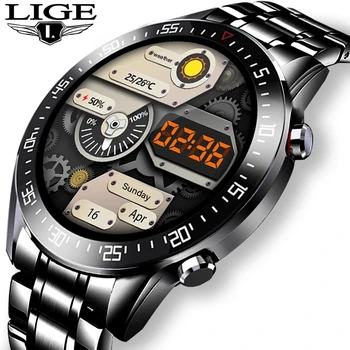 LIGE 2022 Yeni çelik bant dijital saat Erkekler Spor Saatler Elektronik LED Erkek kol saati Erkekler İçin Saat Su Geçirmez Bluetooth Saat