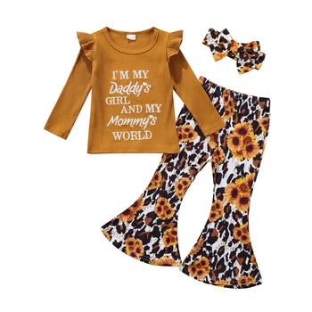 Lioraitiin 1-6Years Toddler Bebek Kız 2 Adet Sonbahar Giyim Seti Moda Uzun Kollu Mektup Baskılı Gömlek Üst Alevlendi Pantolon