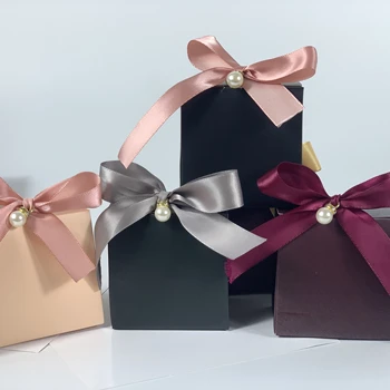 Mini Küçük Kare Karton Çikolata Ambalaj Kutuları Dekorasyon Kutusu Takı Sevgililer Hediye Düz Renk Şerit İnci Parti İçin