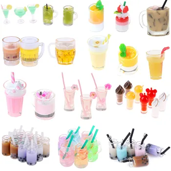 Mini Milkshake Dondurma Limon Süt meyve çayı Su Bardağı Çilek Muz Minyatür Dollhouse Aksesuarları Bardak Mutfak Oyuncaklar