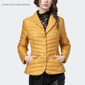 Moda Kadın Kış aşağı Ceket Sarı Çizgili Takım Elbise Yaka Ördek uzun kaban Sıcak Kalınlaşmış Kış Üstleri Kore Rahat Aşağı Ceketler