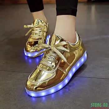 Moda Unisex Ayakkabı Yetişkinler İçin Led Schoenen erkekler Rahat Chaussures Lumineuse Light Up Ayakkabı sevgilisi Aydınlık Altın Gümüş
