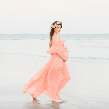 Omuzsuz hamile fotoğrafçılığı Sahne uzun elbise Ruffles Gebelik Elbiseler Zarif Hamile Kadınlar Maxi Elbise Fotoğraf Çekimleri İçin
