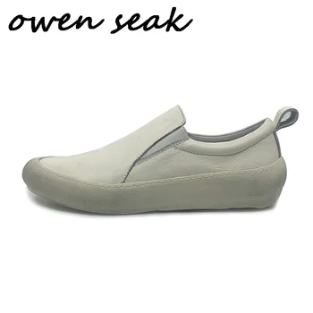 Owen Seak Erkekler rahat ayakkabılar Lüks Erkekler Sneaker Eğitmenler Hakiki deri makosenler Yetişkin Bahar Slip-On Marka Flats siyah ayakkabı