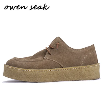 Owen Seak Erkekler rahat ayakkabılar Lüks Sneakers Eğitmenler Inek süet Deri Çizmeler Gelenler Yetişkin Erkek Bahar Dantel Up Flats siyah ayakkabı
