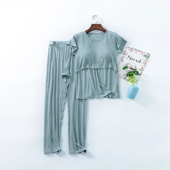 Pijama Seti Hamile Kadınlar İçin Kısa Kollu M-3XL Annelik Hemşirelik Seti 2 adet / takım Hamile kadın Pijama Modal Emzirme