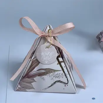 Piramit Şeker Dekoratif Kutular Takı Saklama ambalaj kutusu Damgalama Baskı Üçgen Şerit Kart Hediyelik Eşya Hediye İçin Parti