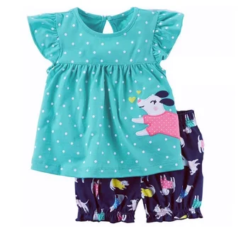 Polka Dot Bebek Kız Giysileri Set Köpek Baskı yaz kıyafetleri Çocuk Tee Gömlek Pantolon 2 Adet kız Takım Elbise Bluz Kıyafetler Üstleri 0-2Y