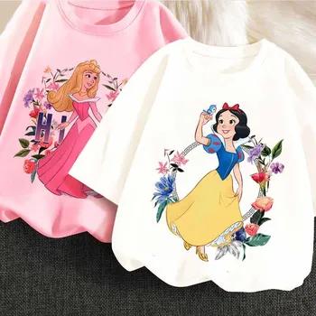 Prenses Serisi Kar Beyaz Charm Karikatür Kız yaz giysileri T-shirt Kawaii Disney Artı Moda Anime Üstleri Sevimli Disney Gömlek