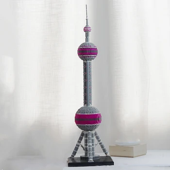 PZX 9921 Dünya Mimarisi Shanghai Oriental Pearl Radyo TV Kulesi Mini Elmas Blokları Tuğla Yapı Oyuncak Çocuk Hediyeler için