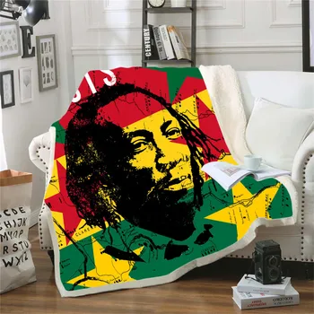 Reggae Şarkıcı Bob Marley Ot Desen Ev Keten Battaniye Donatılmış Yatak Örtüsü Yetişkinler Çocuklar için Kanepe Sandalye Dinlenme Kapalı 13
