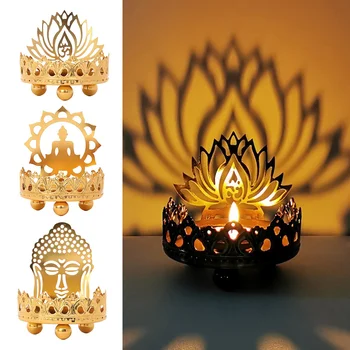 Retro İçi Boş Oyma Tealight Mumluk Buda Ghee lamba ışığı Masaüstü Dekorasyon Süsler Budist Malzemeleri Hediye