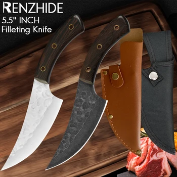 RZD Boning Fileto Paslanmaz Çelik Bıçak 5.5 İNÇ El Yapımı Dövme Kasap Tam Tang Bıçak Kesme Balık Kıyma Et Aracı
