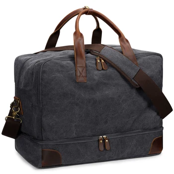 S-ZONE Erkek Tuval silindir seyahat çantası Haftasonu seyahat çantası Ayakkabı ile Dizüstü Bilgisayar Bölmesi 2.0 Sürümü