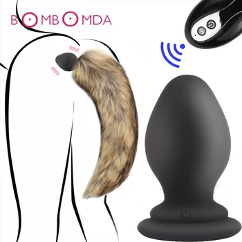 Salıncak ve Titreşimli tilki kuyruğu Kablosuz Uzaktan Anal Plug Vibratör Anal Seks Oyuncakları Silikon Butt Plug Cosplay Çiftler İçin Yetişkin Oyunları