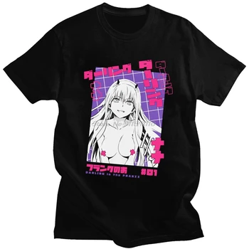 Serin Tshirt Erkekler Sevgilim Franxx İçinde Tshirt Kısa Kollu %100 % Pamuk Tee Üstleri O-Boyun Rahat Anime T-shirt Manga Sıfır İki Gömlek