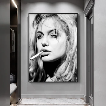 Siyah ve Beyaz Retro Tarzı Dekoratif Tablolar Serin Sigara Kadın Posterler Tuval üzerine Baskı Cafe Bar Duvar Sanatı Resimleri Yok çerçeve