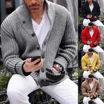 Sonbahar Kış Erkek Örgü Hırka Katı Sıcak Uzun Kollu Üstleri 2022 Moda V Yaka Düğmeli Kazak Ceket Erkekler Casual Streetwear