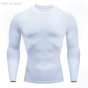 Spor koşu tişörtü erkek Beyaz Sıkıştırma Gömlek Egzersiz Spor Hızlı kuru Ter Vücut Geliştirme T-Shirt Uzun Çalışma Koşu Erkekler