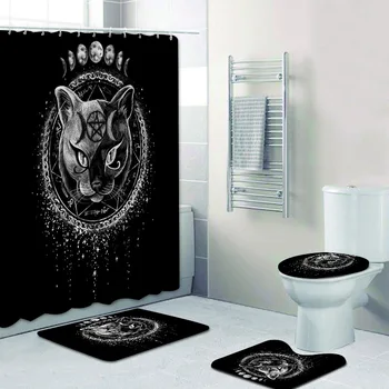 Sıcak Gotik Siyah Kedi Banyo Duş perde seti Banyo Goth Witchy Büyücülük Wiccan Cadılar Bayramı Küvet Tuvalet Dekor Paspaslar Kilim