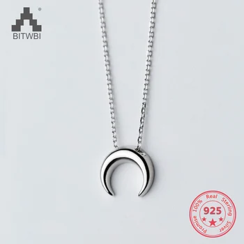 Sıcak Satış 100 %925 Ayar Gümüş Kore Tarzı Basit Moda Crescent Moon Kolye Gerdanlık Klavikula Kolye Takı Kadınlar için