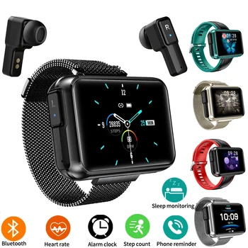 T91 akıllı saat 2 in 1 TWS kablosuz bluetooth kulaklık Büyük DIY Ekran Spor Kalp Hızı Tracker Bilezik Adam Spor Smartwatch