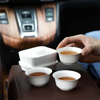 Tek kullanımlık çay seti 3 Bardak 1 filtre teçhizatı Elyaf Hamuru Malzeme Kalın Dayanıklı Araba Ofis Seyahat için Açık Hava Etkinlikleri