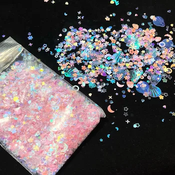 Tırnak Sanat Glitter Pul Kabuk Kalp Yıldız Kar Tanesi Yuvarlak Çiçek Mix Pul Tırnak Aksesuarları Manikür Dekorasyon İçin