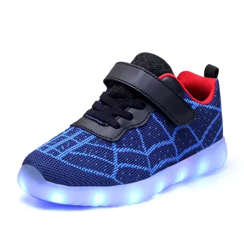 Usb Aydınlık Çocuk Sneakers Erkek yanıp sönen ışık Örümcek Ayakkabı Kız Bebek Nefes Led Işıklı çocuk ayakkabıları Kızdırma Ayakkabı