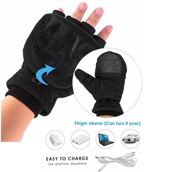 USB ısıtmalı eldiven rüzgar geçirmez yumuşak giyilebilir kış eldivenler örgü yarım parmak çevirme sabit sıcaklık kayak sürme yürüyüş