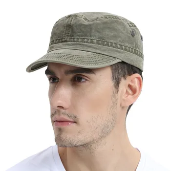 VOBOOM Erkekler Askeri Şapka Yaz Bahar Sonbahar Güz Yıkanmış Pamuk Ordu Yeşil Kap Ayarlanabilir Kaptan 162