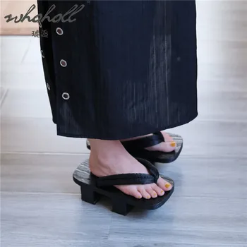 WHOHOLL Adam Kadın Geta Japon Ahşap Takunya Ayakkabı yazlık terlik Iki Diş Platformu Flip Flop Erkekler Kadınlar Için Unisex Cos Ayakkabı