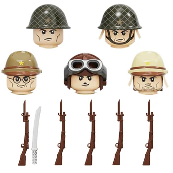 WW2 Askeri Japonya Ordu Askerleri Silah yapı taşları Askeri Silahlar Süngü Silahlar Kask Tuğla Silah Parçaları blok oyuncaklar