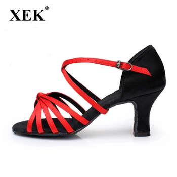 XEK Saten / PU Kadın Latin dans ayakkabıları Balo Salonu dans ayakkabıları topuklu 5 CM boyutu 35-41 GSS79