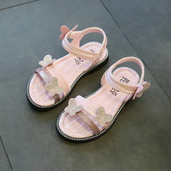 Yaz çocuk ayakkabıları Kız Sandalet Kristal Kelebek Büyük Çocuklar Ortopedik Sandalet Kare Topuklu Kızlar İçin KS598