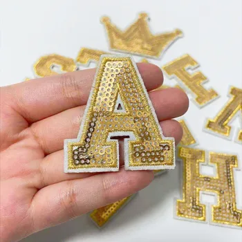 Yeni Altın Sequins Mektubu Alfabe Yama Giysi Demir On Konfeksiyon Aksesuarları İşlemeli Aplike Dekorasyon Onarım Yamalar