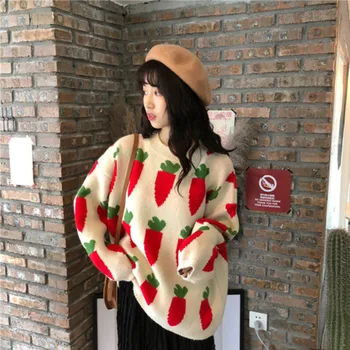Yeni kadın Giyim Sonbahar / Kış Kore Versiyonu Gevşek Ve Sevimli Rüzgar Havuç Kalın Kazak Çekin Femme Hiver En*