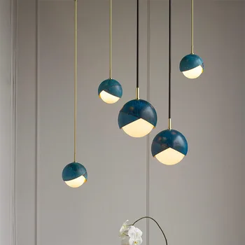 Yeni yaratıcı mavi sanat kolye ışık ferforje endüstriyel aydınlatma asılı lamba Loft yatak odası Cafe Bar dekor Led kolye lambaları