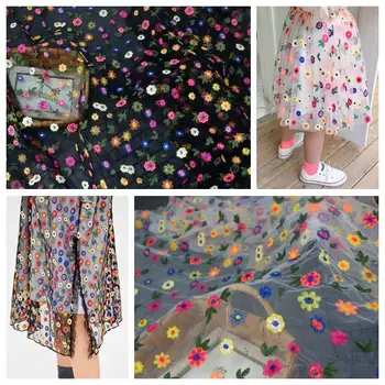 Yüksek kaliteli örgü ipliği retro renkli nakış dantel kumaş sanayi çiçek cilt dostu dantel kumaş DIY elbise giyim malzemesi