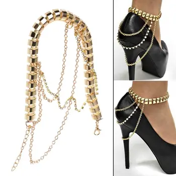 Yüksek Topuklu Ayakkabı Zinciri Altın Dekorasyon Kadın Taklidi Süsleme Ayakkabı Çok Katmanlı Kolye Zinciri Düğün Gelin Aksesuarları