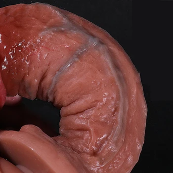 Çift katmanlı Yumuşak Gerçekçi Büyük Yapay Penis Vantuz İle Gerçek Cilt duygu Penis Erotik Seks Oyuncakları Kadınlar İçin sıvı silikon