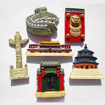 Çin 1 Adet Sevimli El Yapımı Boyalı Büyük Duvar Cennet Tapınağı 3D Buzdolabı Mıknatısları Seyahat Buzdolabı Manyetik Sticker Ev Dekor