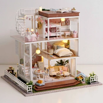 Çocuk Oyuncakları Dıy Dollhouse Monte Ahşap Minyatür Bebek Evi Mobilya Minyatür Dollhouse Bulmaca Eğitici Oyuncaklar Çocuklar İçin