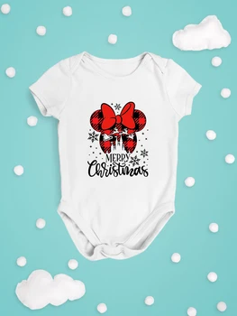 Çocuk Sevimli Minnie Mouse Noel Baskı Kısa Kollu Moda Açık Rahat Beyaz Yenidoğan Romper Disney Bebek Bodysuit